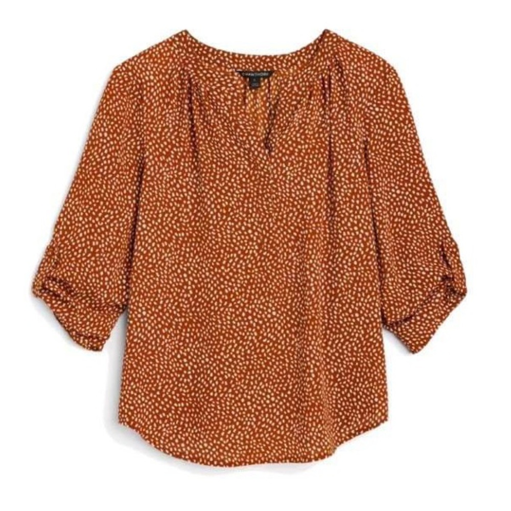 41 Hawthorn burnt orange blouse w/white details. 3/4 sleeves. Size S. NWT